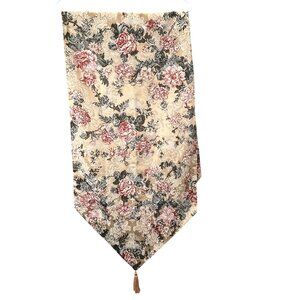 Table Runner Floral Beige Tan Mauve Green Gold Tassel Tablerunner 68" Roses